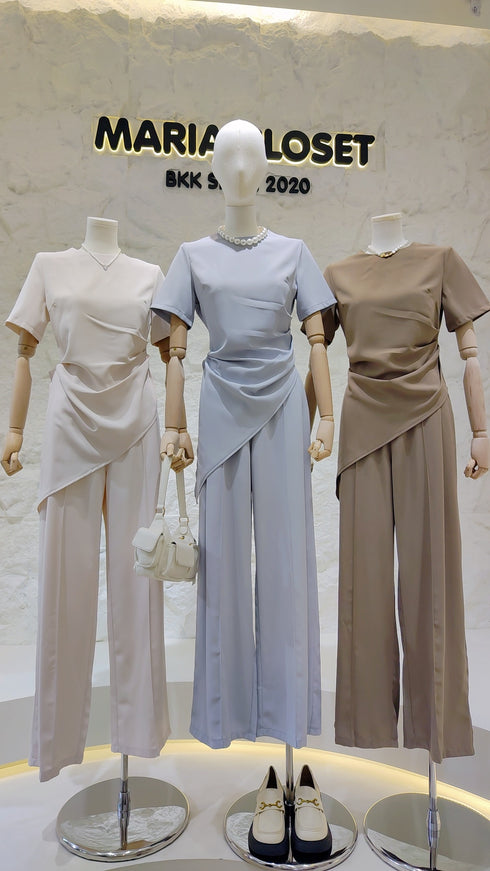 Casual Asymmetrical Fall Tops With Trousers Sets
